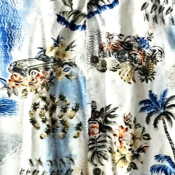 Batik Bay Rayon XL Hawaiian Button Up Car Classic Blue Palm - Picture 5 of 6